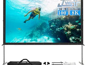شاشة عرض وحامل ، JWSIT 100 بوصة شاشة فيلم خارجية مطورة 3 طبقات PVC 16: 9 شاشة عرض خارجية ، شاشة عرض فيديو مع حقيبة حمل للفناء الخلفي للمنزل (شاشة عرض خلفية)