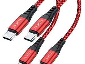 كابل USB C قصير إلى USB C 60 وات ، (عبوتان 1 قدم) شاحن سلك شحن سريع JXMOX من النوع C متوافق مع Samsung Galaxy S21 S21 + S20 Ultra Plus S20 + Note 20 10 ، Google Pixel 2/3/4 XL ، iPad pro 2018 (أحمر)