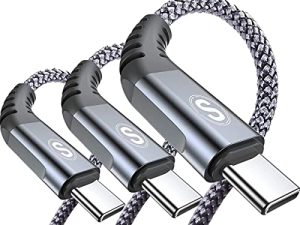 كابل USB C 3.1A سريع الشحن [3 عبوات ، 10 أقدام + 6.6 قدم + 3.3 قدم] ، شاحن USB-A إلى USB-C سلك مضفر من النايلون لهاتف Samsung Galaxy S21 S20 S10 S9 S8 Plus / FE Note 20 10 9 8 7، A71 A51 A32، LG، Moto، PS5-Grey