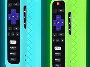 جراب عن بعد من قطعتين لجهاز Roku ، وغطاء بطارية لجهاز التحكم عن بعد TCL Roku Smart TV Steaming Stick ، وغطاء Roku TV Remote ، وغطاء واقي من السيليكون ، وجراب عالمي يتوهج باللون الأزرق الداكن والأخضر