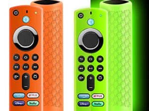 （عبوتان من غطاء التحكم عن بعد ONEBOM Firtv للجيل الثالث 2021 يتوهج في الظلام ، جراب سيليكون واقٍ من السيليكون مع حبل (أخضر وبرتقالي متوهج)