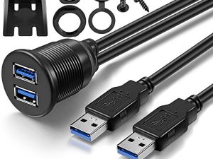 ICESPRING 2 منافذ USB 3.0 ذكر إلى USB 3.0 أنثى AUX فلوش جبل سيارة تمديد كابل لشاحنة سيارة قارب دراجة نارية لوحة لوحة القيادة - (3 أقدام)