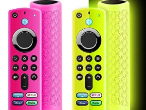 (عبوتان) غطاء جهاز تحكم عن بعد Fire Stick من الجيل الثالث مع جهاز تحكم عن بعد صوتي Alexa 4K / 4K Max ، وغطاء Firesticktvs عن بعد يتوهج في الظلام ، جراب واقٍ من السيليكون مضاد للانزلاق مع حبل (أصفر متوهج وأحمر وردي)