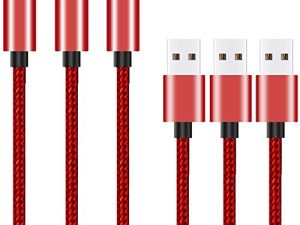 كابل Micro USB بطول 10 أقدام و 3 عبوات من Ailun High Speed 2.0 USB A Male to Micro USB Sync Charging Nylon Braided Cable for Android Phone Charger Cable Tablets Wall and Car Charger Connection Red