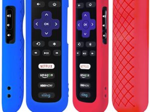 عبوتان من جراب التحكم عن بعد لـ Roku ، غطاء بطارية لجهاز TCL Roku Smart TV Steaming Stick Remote ، Roku TV Remote Cover من السيليكون جهاز تحكم واقٍ من السيليكون غطاء عالمي أزرق وأحمر